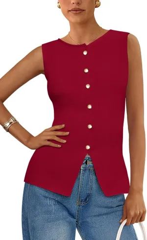 PRETTYGARDEN Women's Sweater Vest Button Down Summer Tank Tops 2025 Sleeveless Knit Vests Fashion Business Casual Outfits