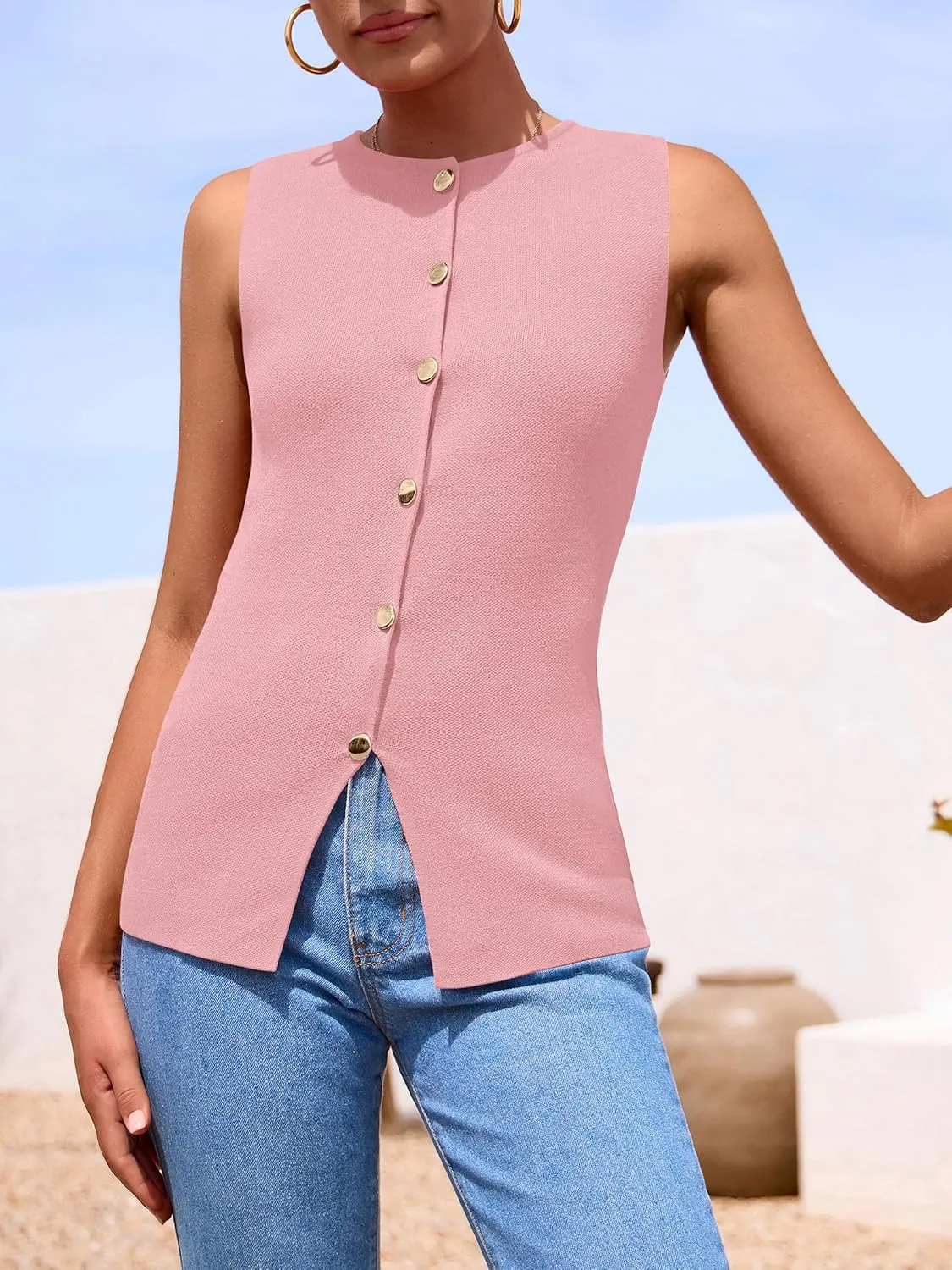PRETTYGARDEN Women's Sweater Vest Button Down Summer Tank Tops 2025 Sleeveless Knit Vests Fashion Business Casual Outfits