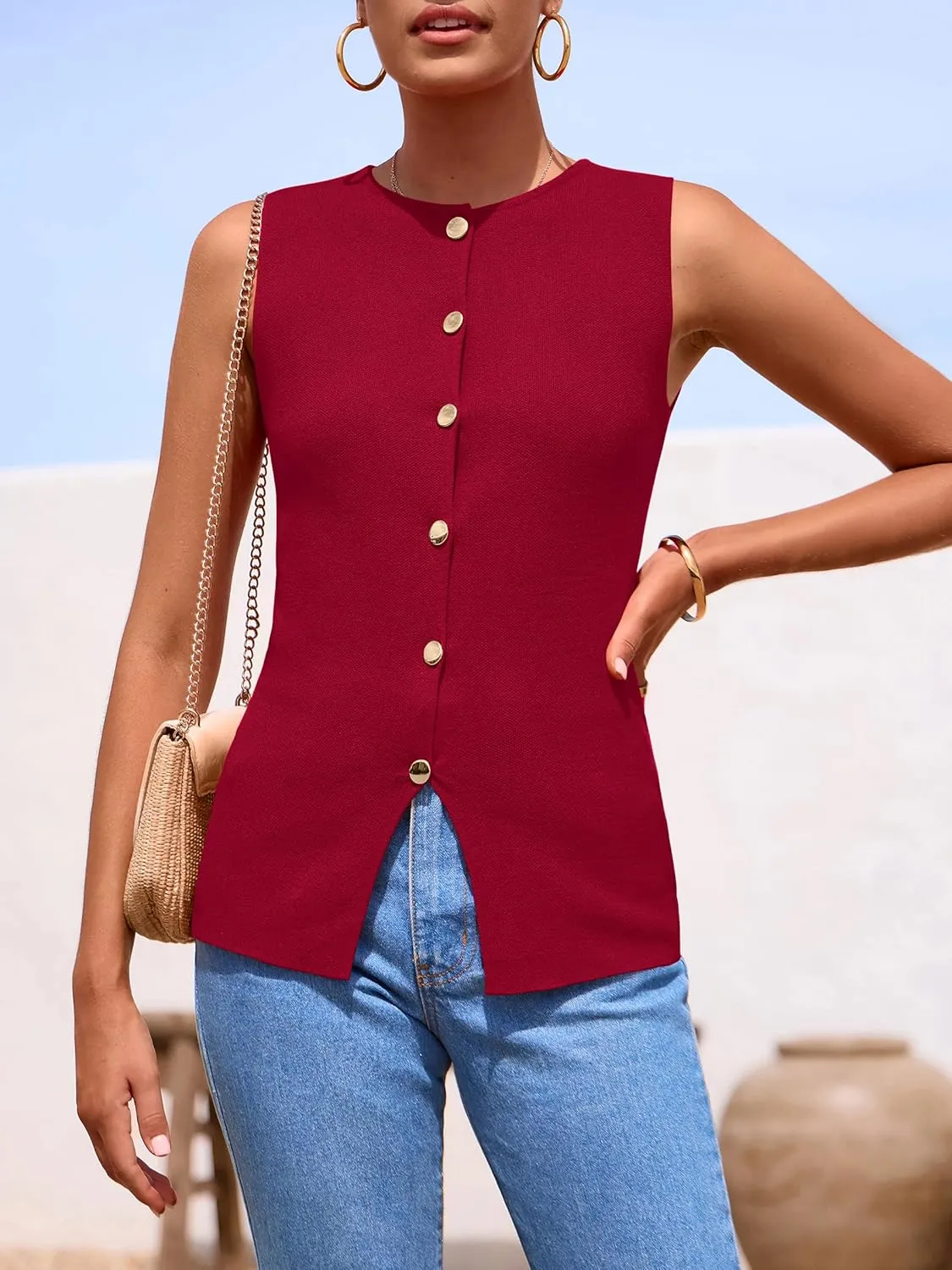 PRETTYGARDEN Women's Sweater Vest Button Down Summer Tank Tops 2025 Sleeveless Knit Vests Fashion Business Casual Outfits