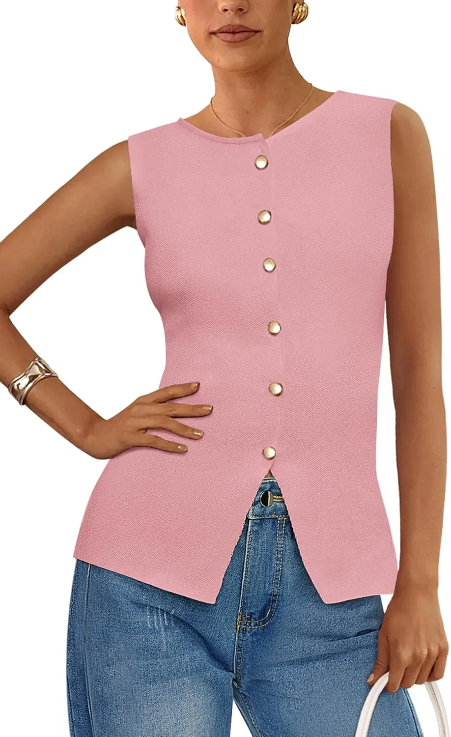 PRETTYGARDEN Women's Sweater Vest Button Down Summer Tank Tops 2025 Sleeveless Knit Vests Fashion Business Casual Outfits