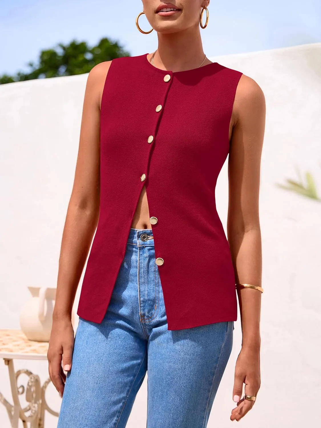 PRETTYGARDEN Women's Sweater Vest Button Down Summer Tank Tops 2025 Sleeveless Knit Vests Fashion Business Casual Outfits