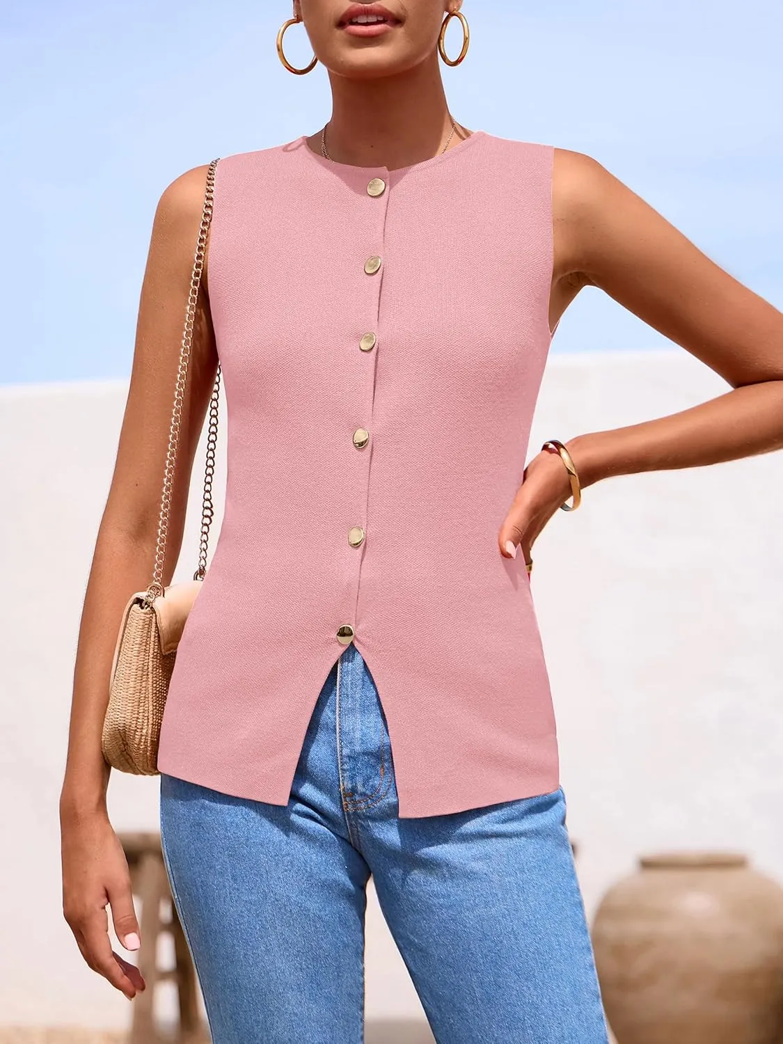 PRETTYGARDEN Women's Sweater Vest Button Down Summer Tank Tops 2025 Sleeveless Knit Vests Fashion Business Casual Outfits