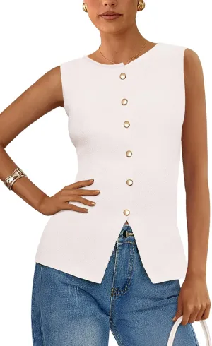 PRETTYGARDEN Women's Sweater Vest Button Down Summer Tank Tops 2025 Sleeveless Knit Vests Fashion Business Casual Outfits