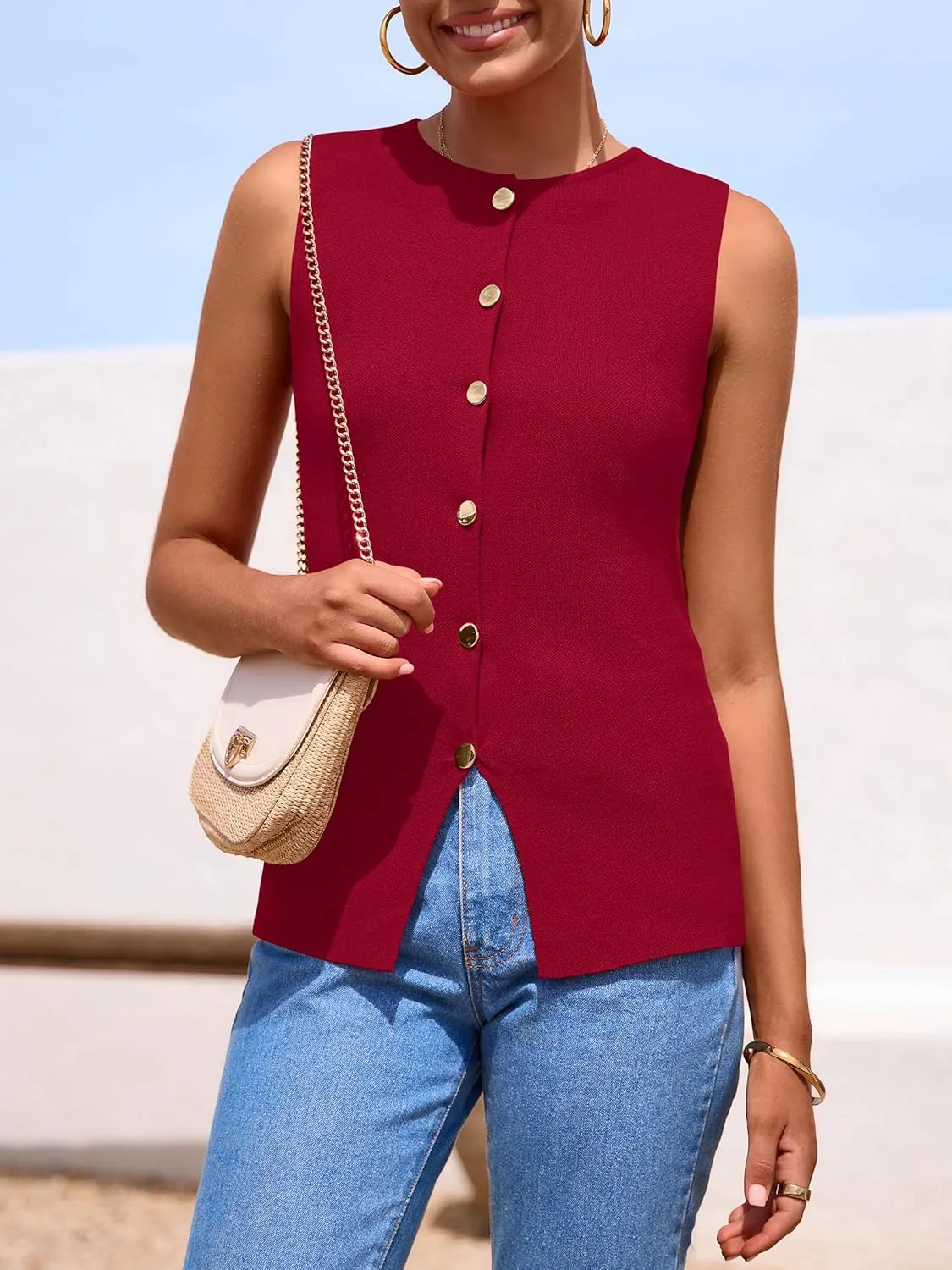 PRETTYGARDEN Women's Sweater Vest Button Down Summer Tank Tops 2025 Sleeveless Knit Vests Fashion Business Casual Outfits