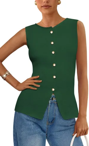 PRETTYGARDEN Women's Sweater Vest Button Down Summer Tank Tops 2025 Sleeveless Knit Vests Fashion Business Casual Outfits