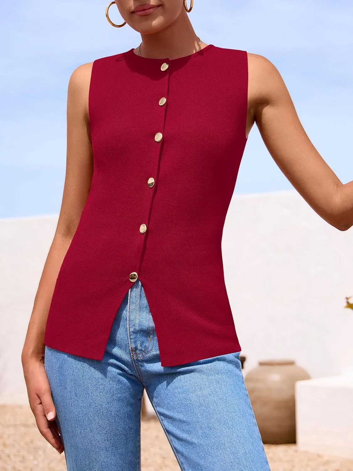 PRETTYGARDEN Women's Sweater Vest Button Down Summer Tank Tops 2025 Sleeveless Knit Vests Fashion Business Casual Outfits