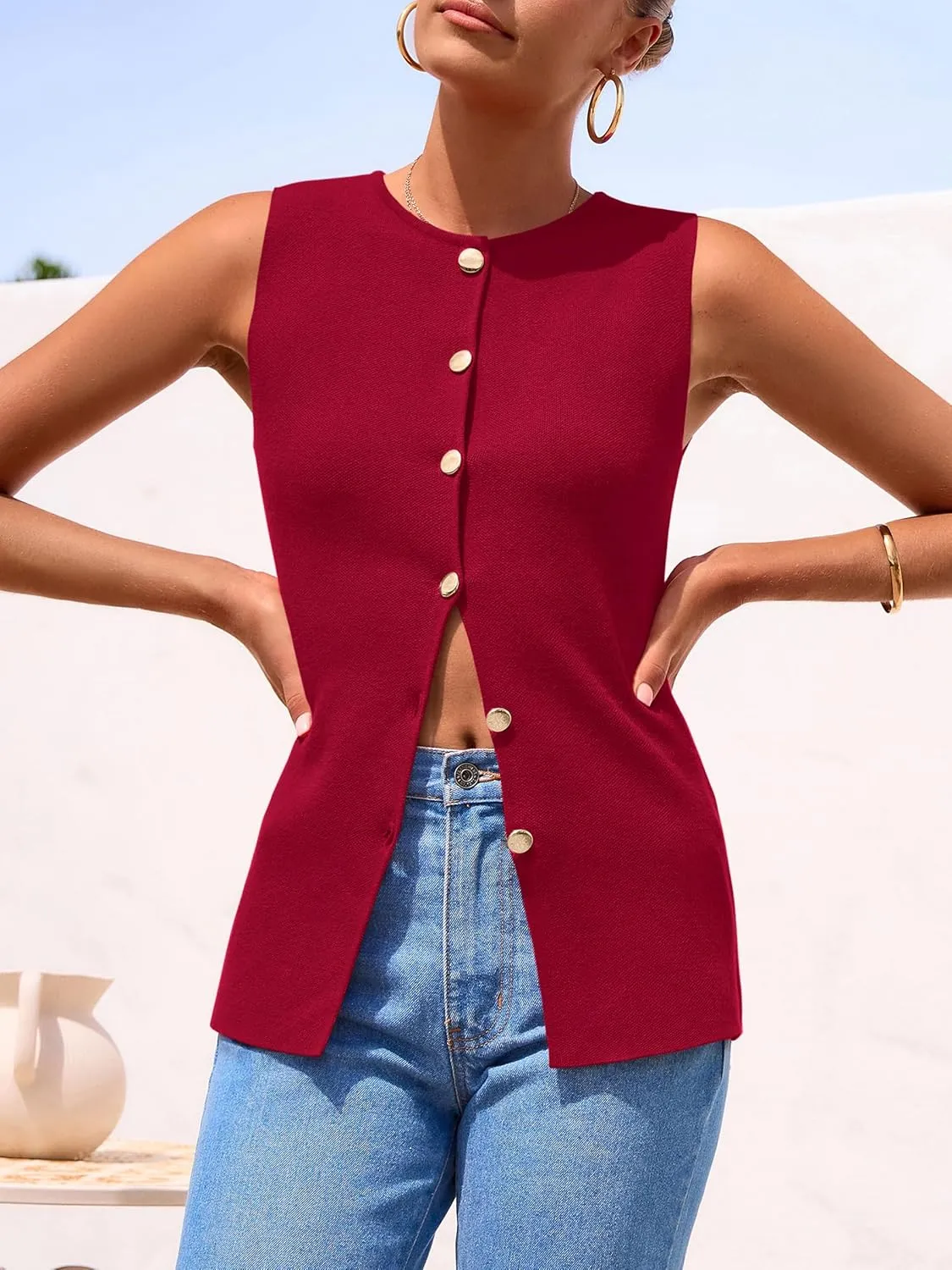 PRETTYGARDEN Women's Sweater Vest Button Down Summer Tank Tops 2025 Sleeveless Knit Vests Fashion Business Casual Outfits