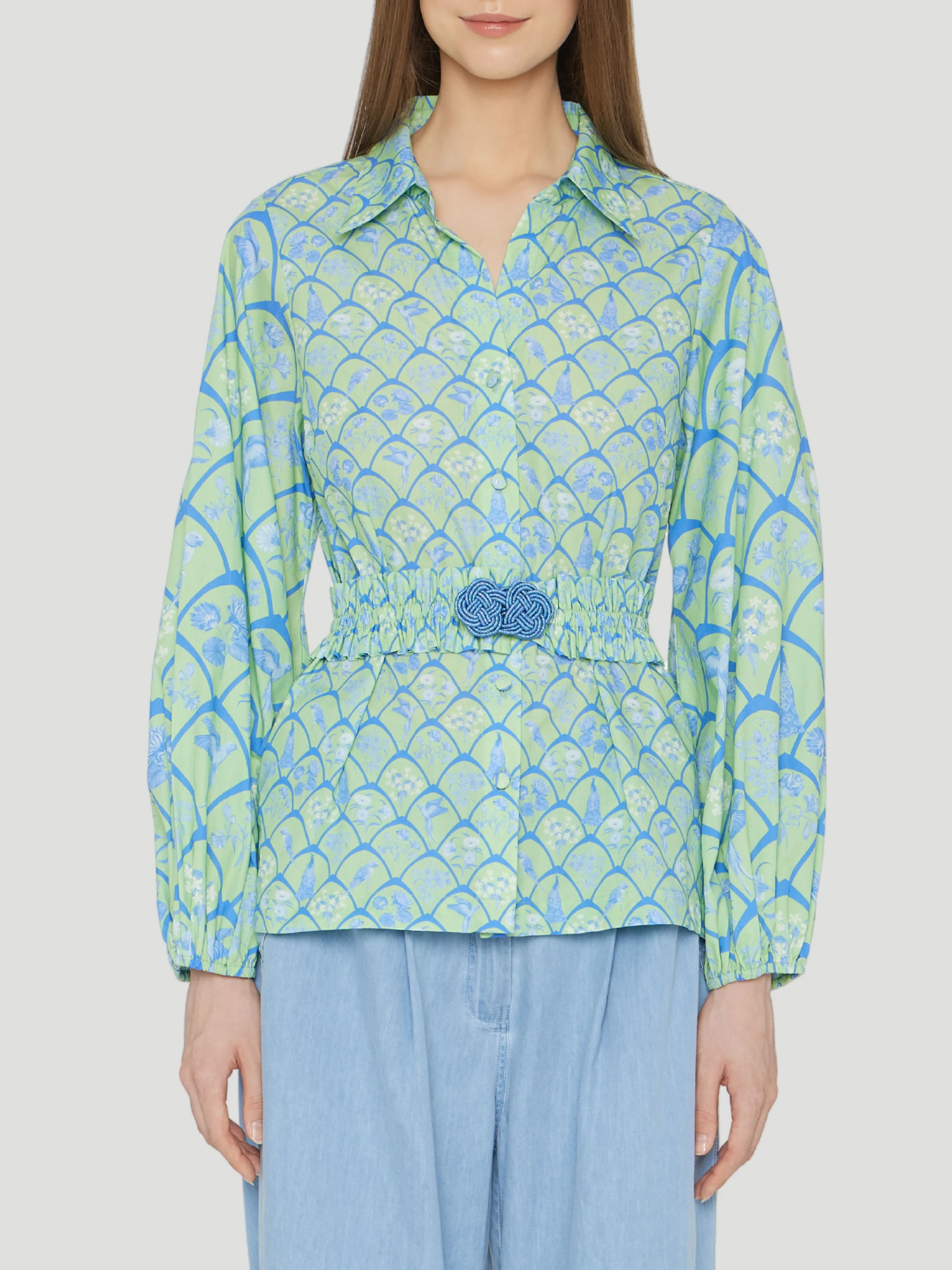 Printed Blouson Shirt with Belt