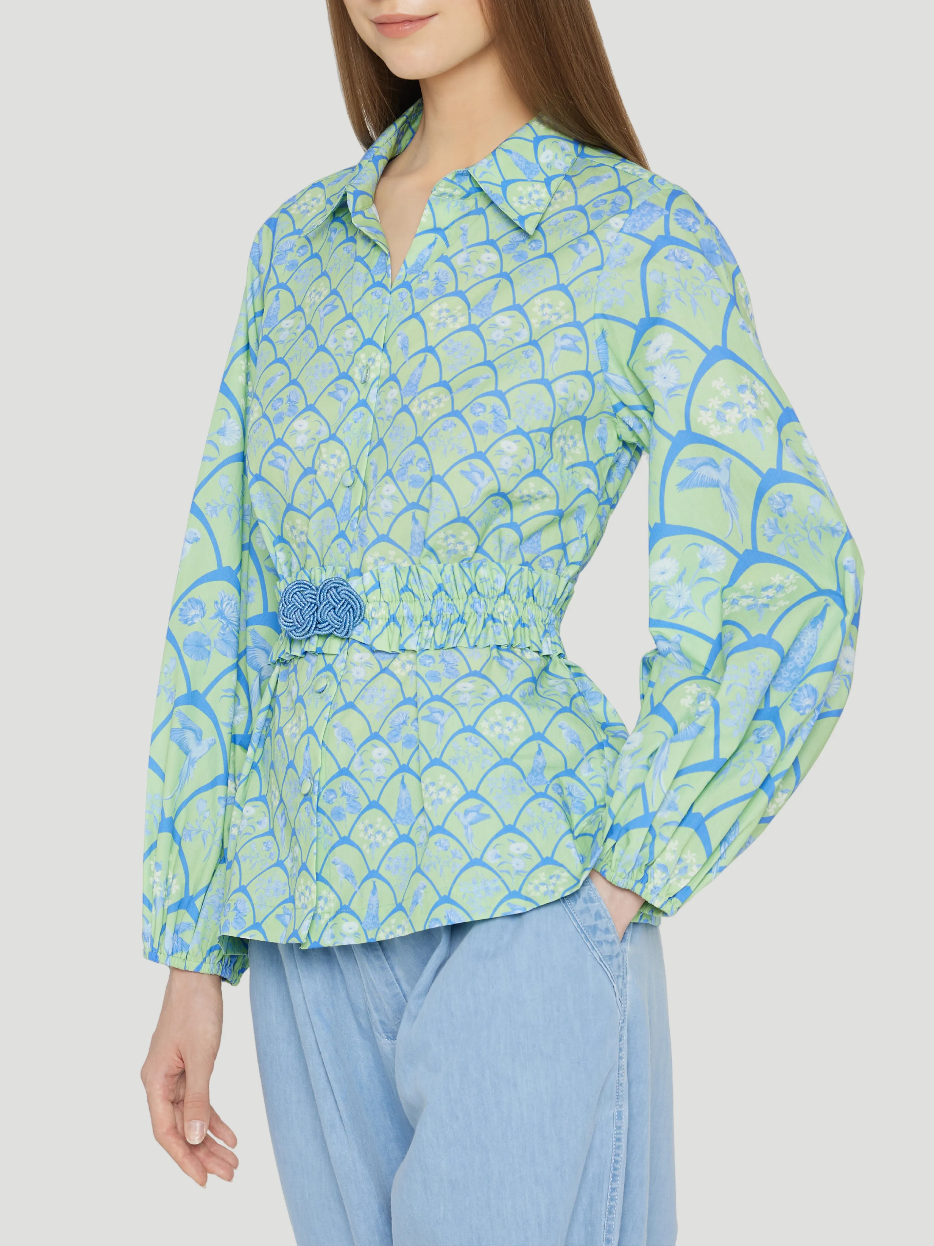 Printed Blouson Shirt with Belt
