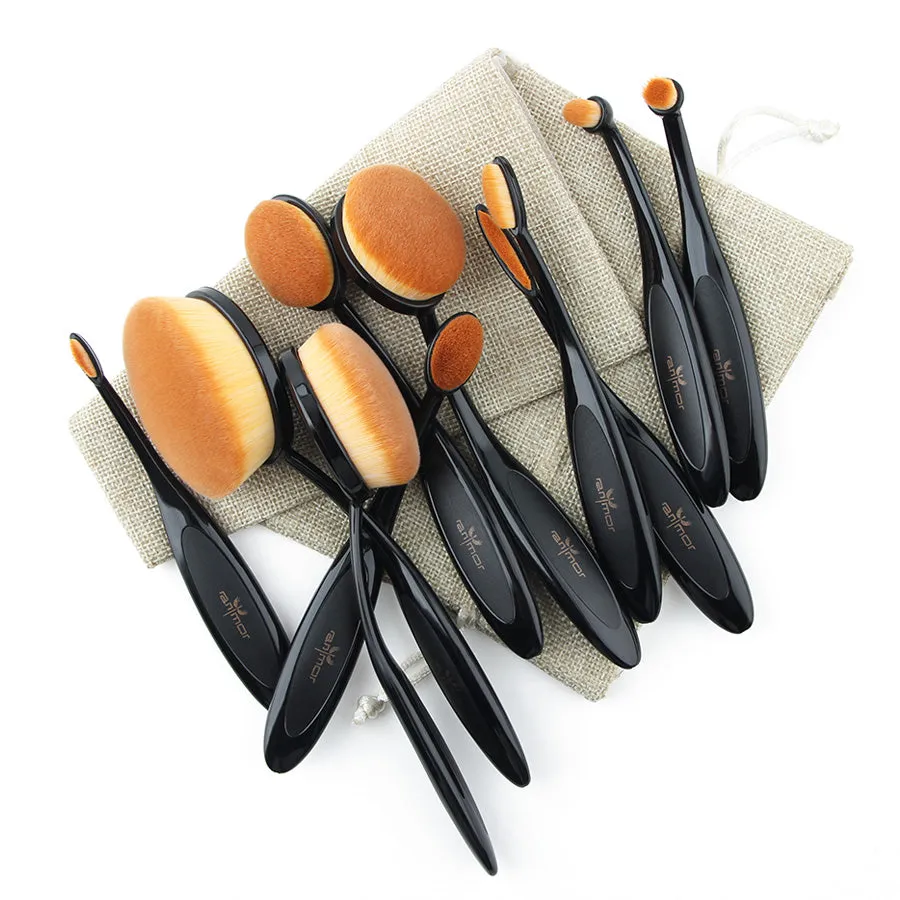 Professional 10 pcs Oval Makeup Brushes Extremely Soft Makeup Brush Set Foundation Powder Brush Kit with Bag