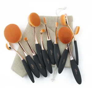 Professional 10 pcs Oval Makeup Brushes Extremely Soft Makeup Brush Set Foundation Powder Brush Kit with Bag
