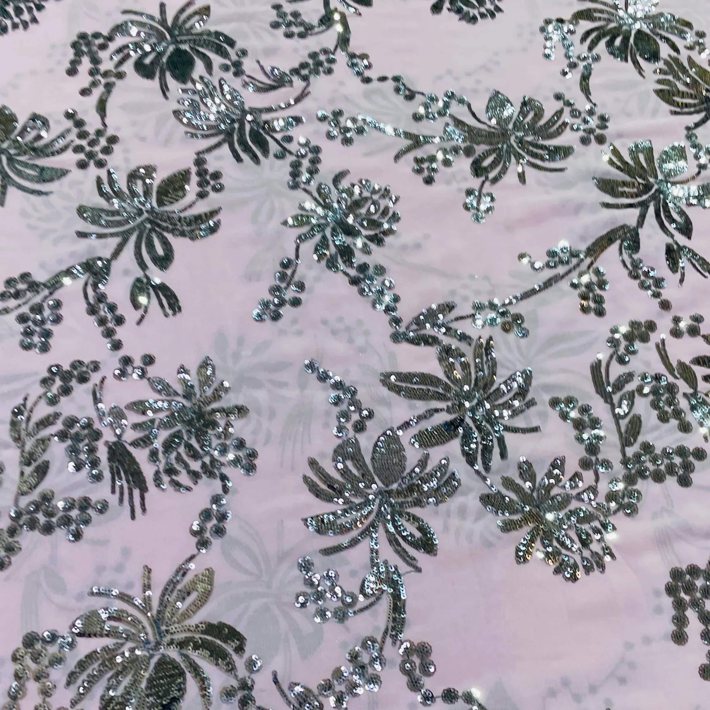 Purple & Black Floral Sequins Embroidery Georgette Fabric