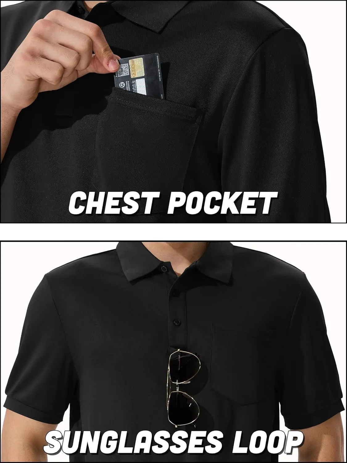 QPNGRP Men's Polo Shirts Short Sleeve with Pocket Quick Dry Performance Golf Shirts Casual Tactical Pique Collared T Shirt