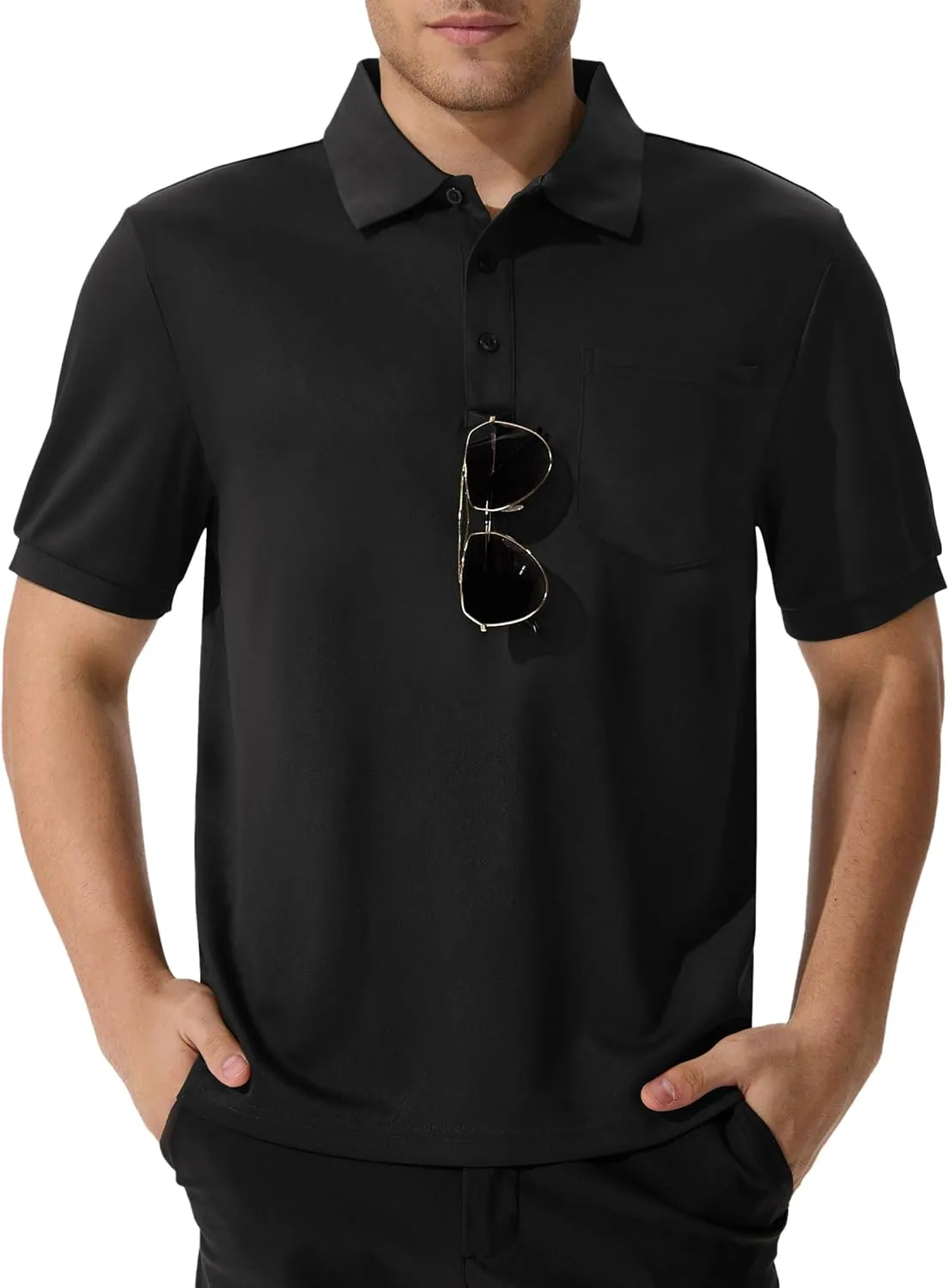 QPNGRP Men's Polo Shirts Short Sleeve with Pocket Quick Dry Performance Golf Shirts Casual Tactical Pique Collared T Shirt