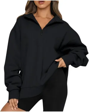 Quarter Zip Pullover for Women Fall Long Sleeve Sweaters Drop Shoulder Y2k Half Zip Blouses Casual Sweatshirt