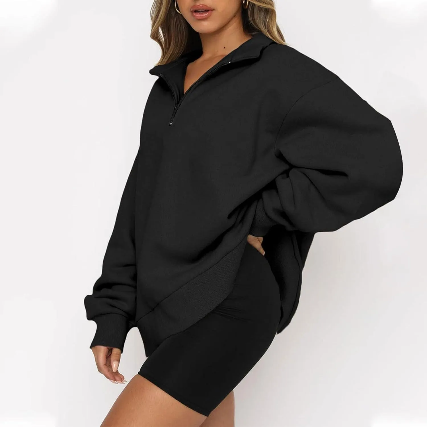 Quarter Zip Pullover for Women Fall Long Sleeve Sweaters Drop Shoulder Y2k Half Zip Blouses Casual Sweatshirt