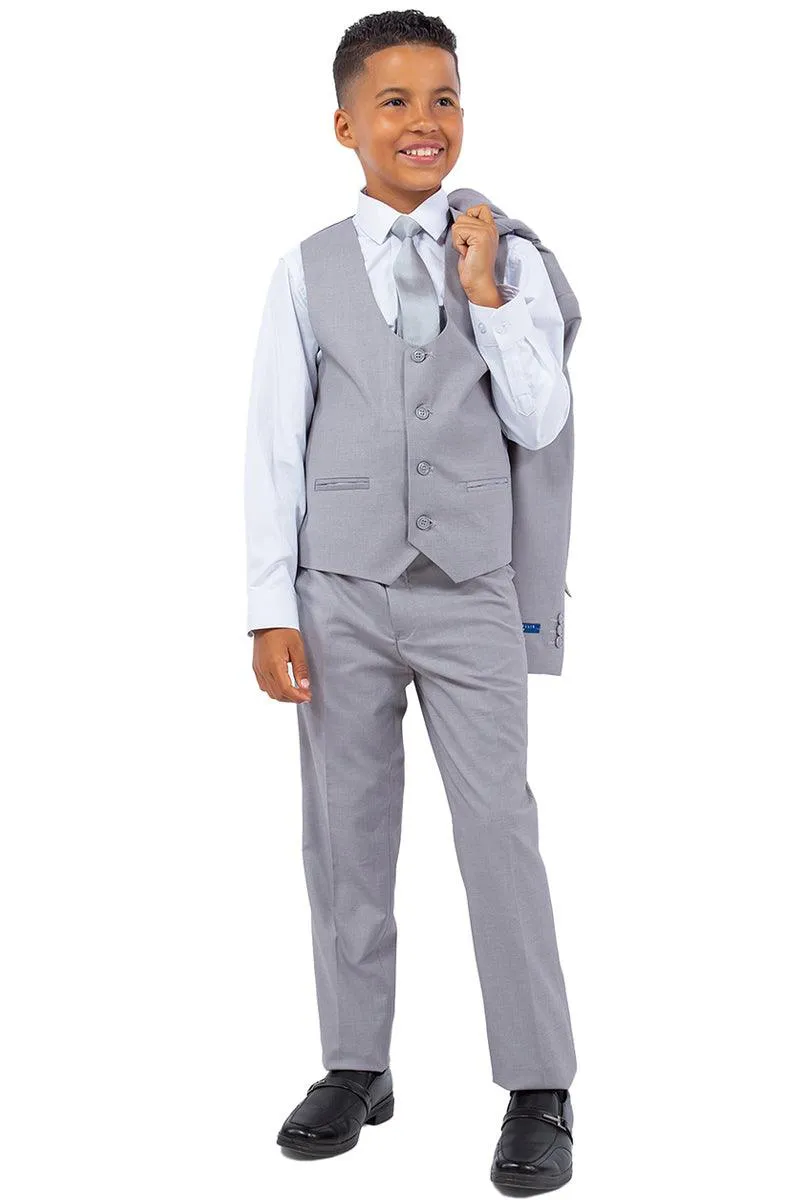 "Boys' Wedding Suit by Perry Ellis: Classy Light Grey Vested Look"