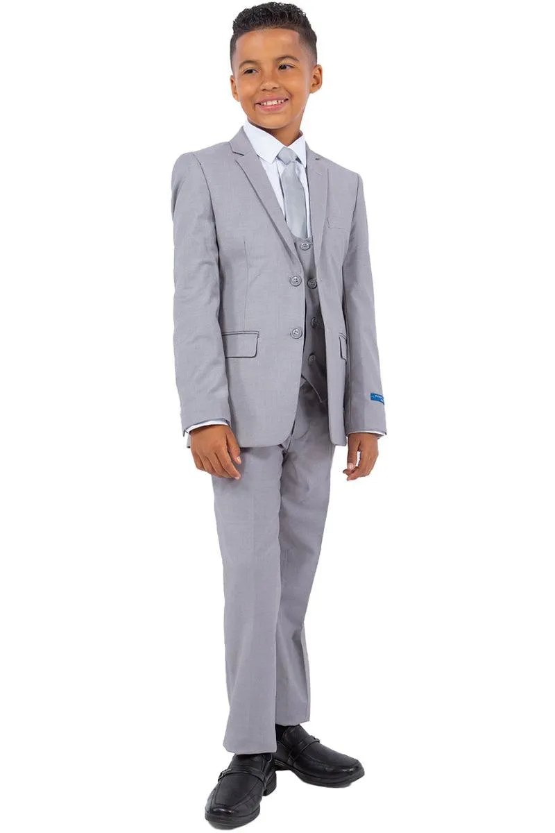 "Boys' Wedding Suit by Perry Ellis: Classy Light Grey Vested Look"