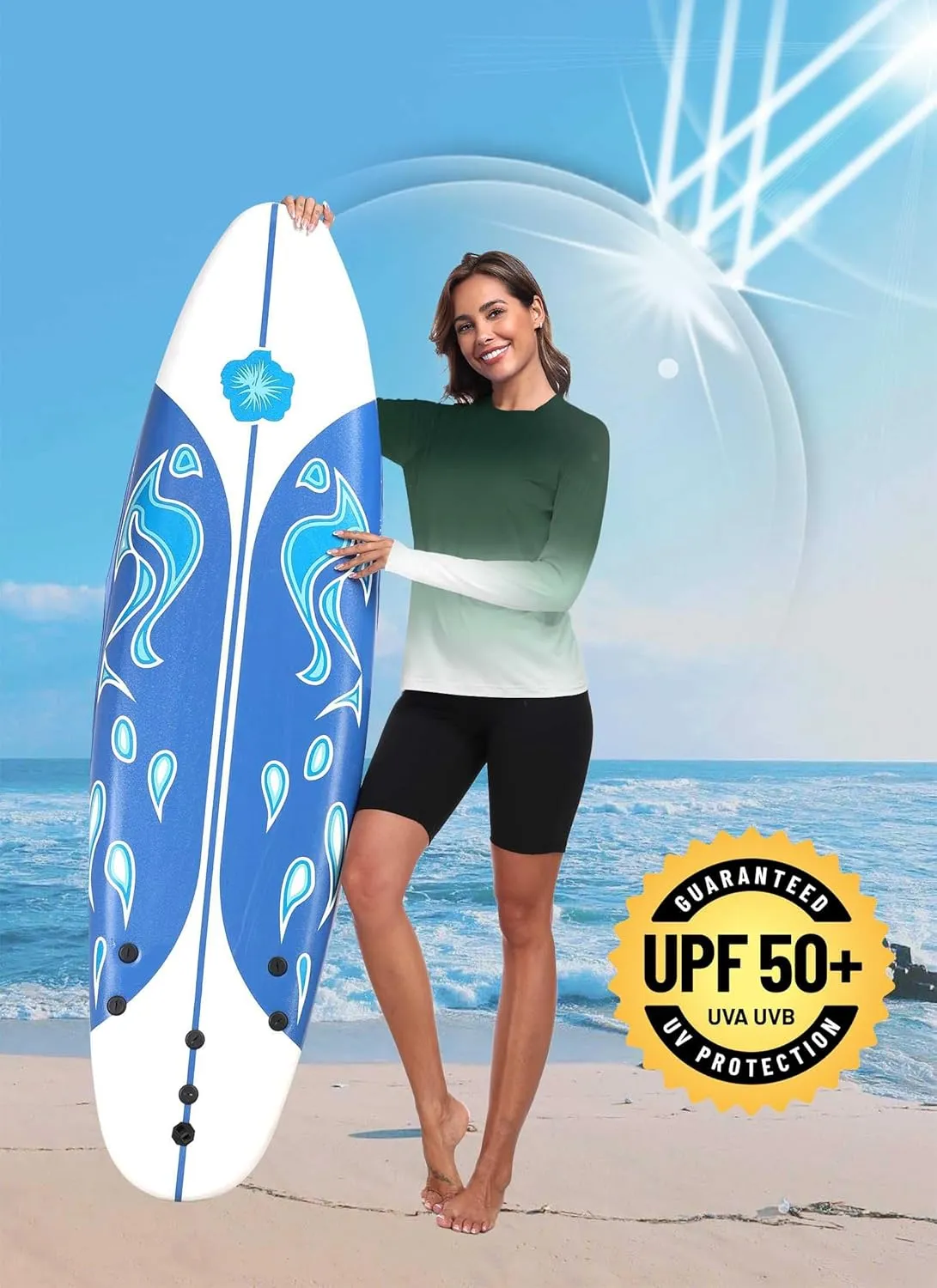 Rash Guard for Women UPF 50  Long Sleeve Swim Shirts Sun Protection Clothing Moisture Wicking SPF Shirts HH24025