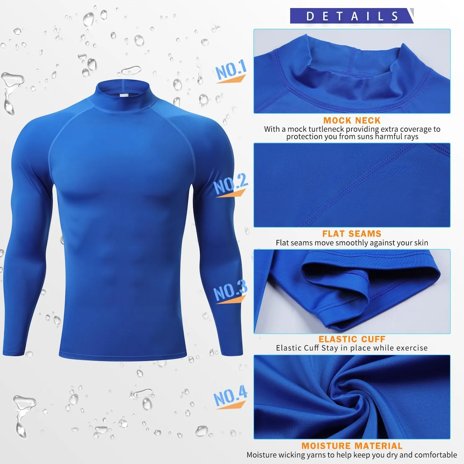 Rash Guard Shirts for Men UV Sun Protection UPF 50 Fitted Rashguard Swim Shirts Quick Dry Swimming Fishing Running