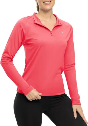 Rdruko Women's Hiking Shirts Quick Dry Long Sleeve UPF 50  Sun Protection Quarter Zip Outdoor Athletic Shirts