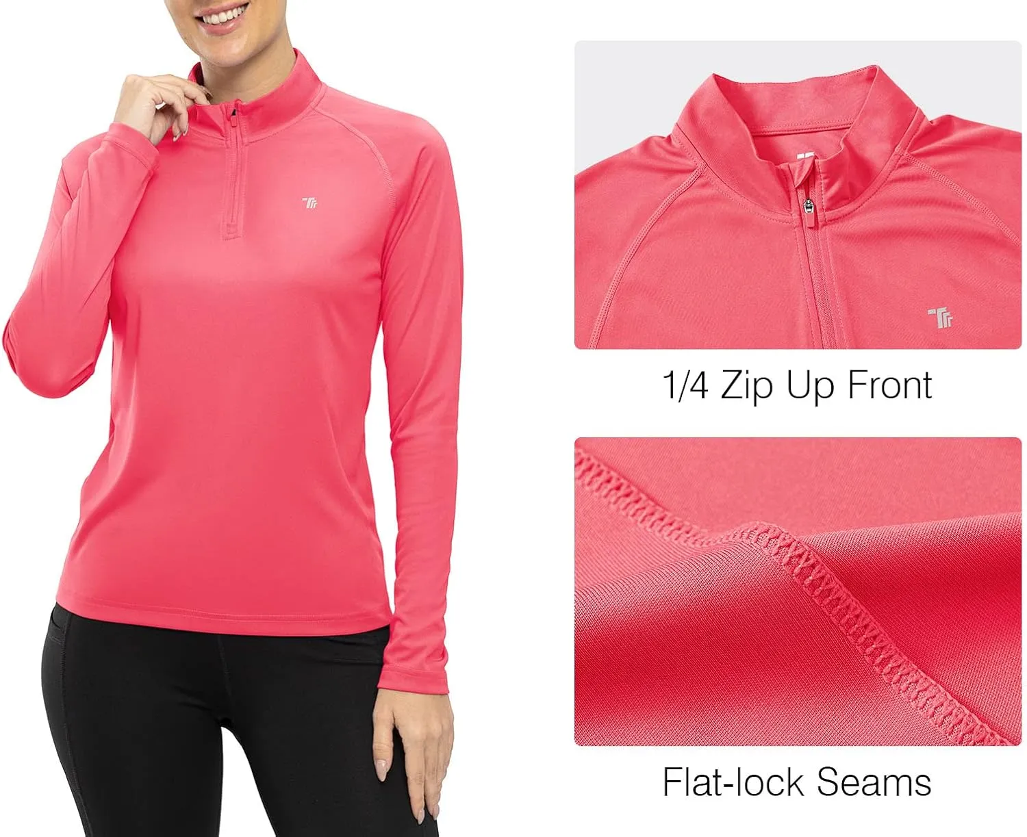 Rdruko Women's Hiking Shirts Quick Dry Long Sleeve UPF 50  Sun Protection Quarter Zip Outdoor Athletic Shirts