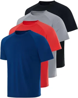 Real Essentials 4 Pack: Mens Short Sleeve Rash Guard Shirt Quick Dry UPF 50  Sun Protection Swim (Available in Big & Tall)