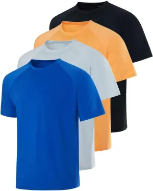 Real Essentials 4 Pack: Mens Short Sleeve Rash Guard Shirt Quick Dry UPF 50  Sun Protection Swim (Available in Big & Tall)
