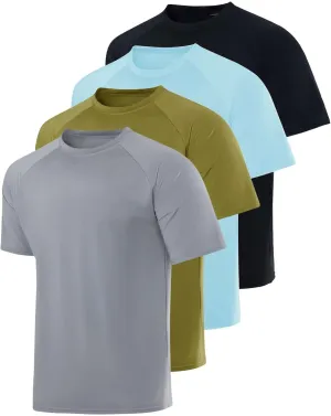 Real Essentials 4 Pack: Mens Short Sleeve Rash Guard Shirt Quick Dry UPF 50  Sun Protection Swim (Available in Big & Tall)