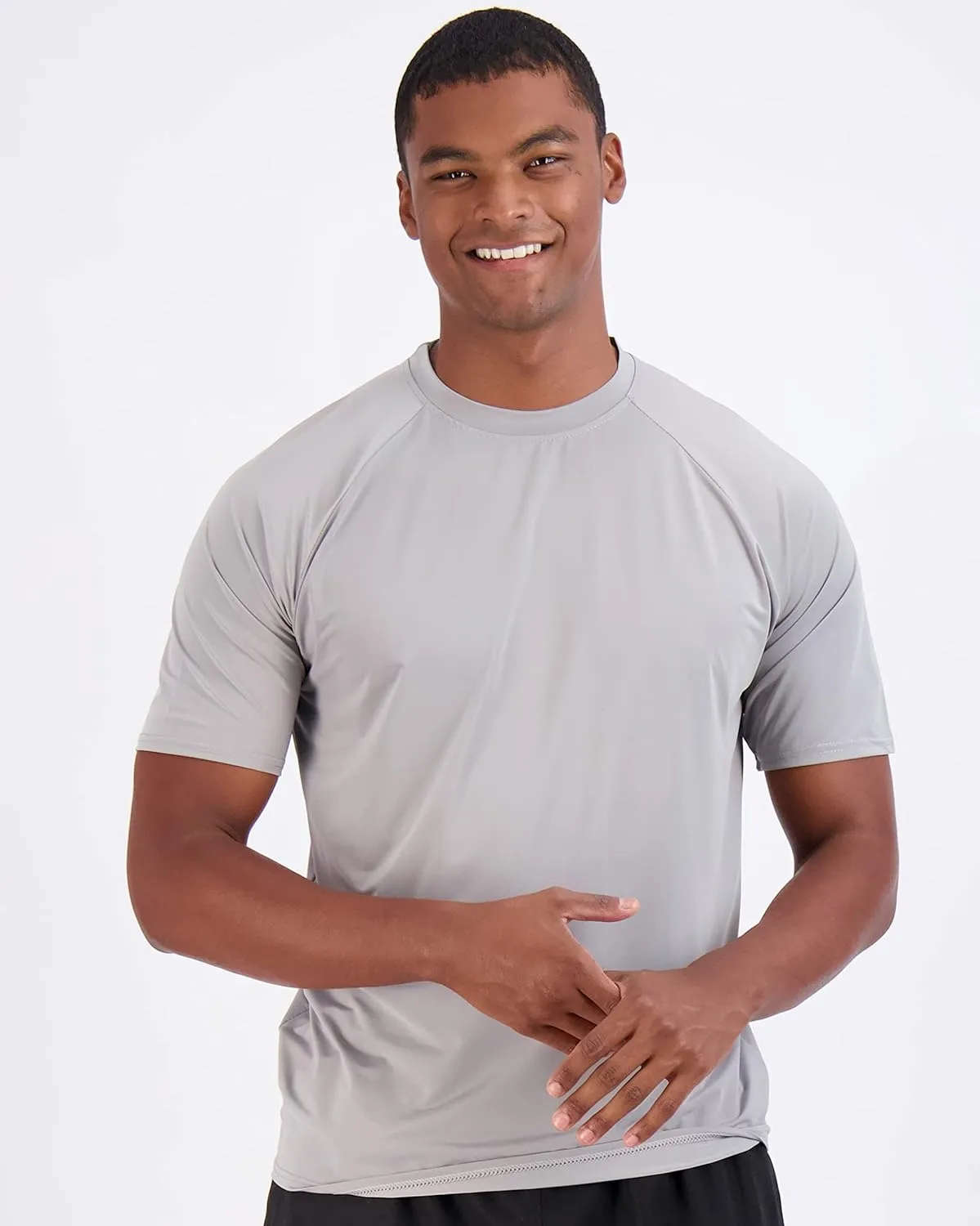 Real Essentials 4 Pack: Mens Short Sleeve Rash Guard Shirt Quick Dry UPF 50  Sun Protection Swim (Available in Big & Tall)