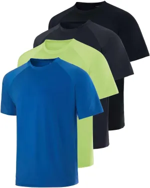 Real Essentials 4 Pack: Mens Short Sleeve Rash Guard Shirt Quick Dry UPF 50  Sun Protection Swim (Available in Big & Tall)