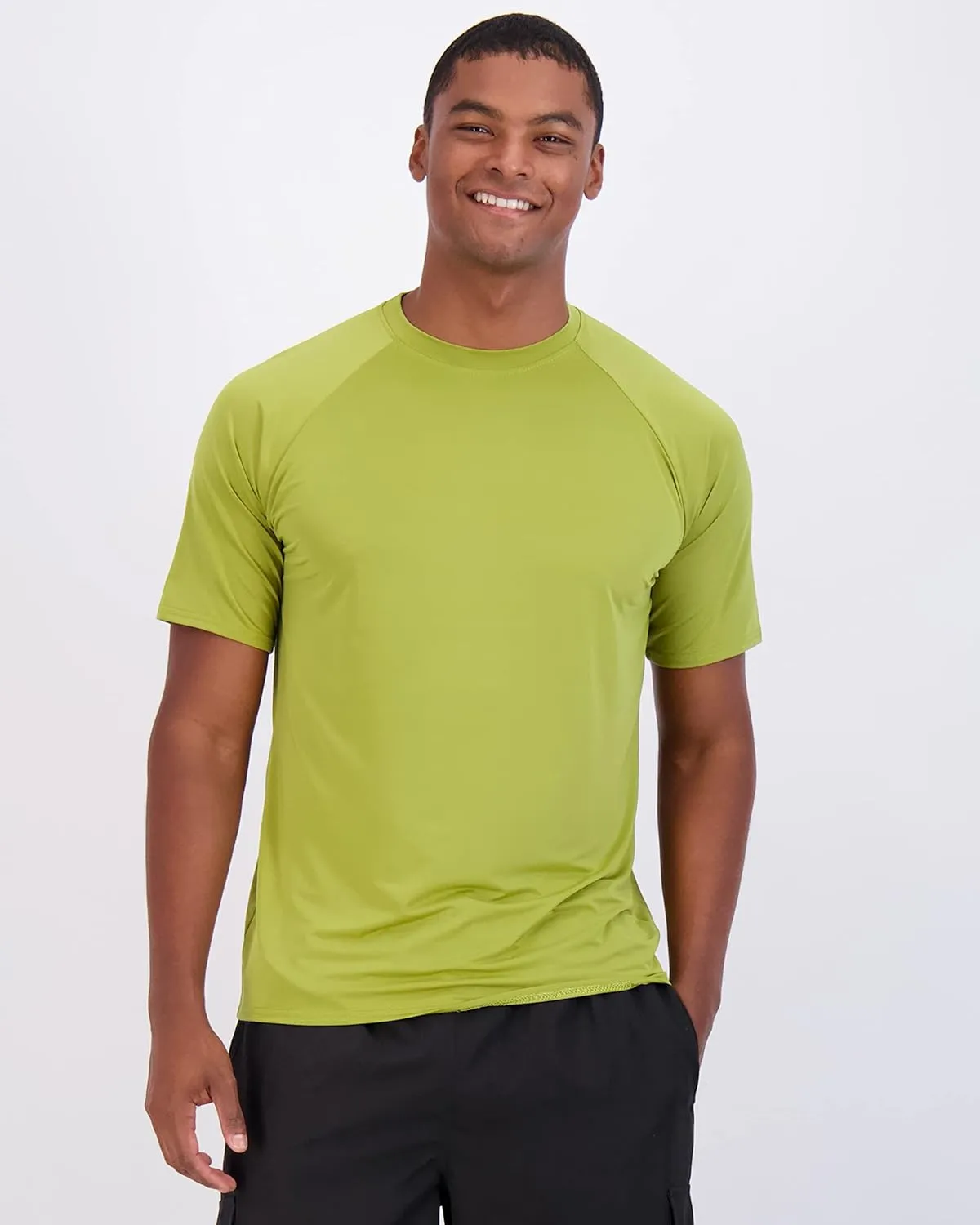 Real Essentials 4 Pack: Mens Short Sleeve Rash Guard Shirt Quick Dry UPF 50  Sun Protection Swim (Available in Big & Tall)