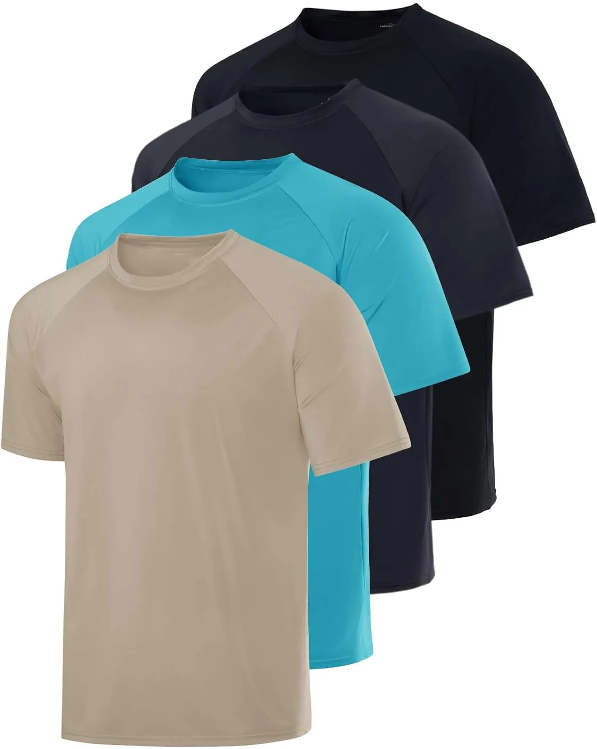Real Essentials 4 Pack: Mens Short Sleeve Rash Guard Shirt Quick Dry UPF 50  Sun Protection Swim (Available in Big & Tall)