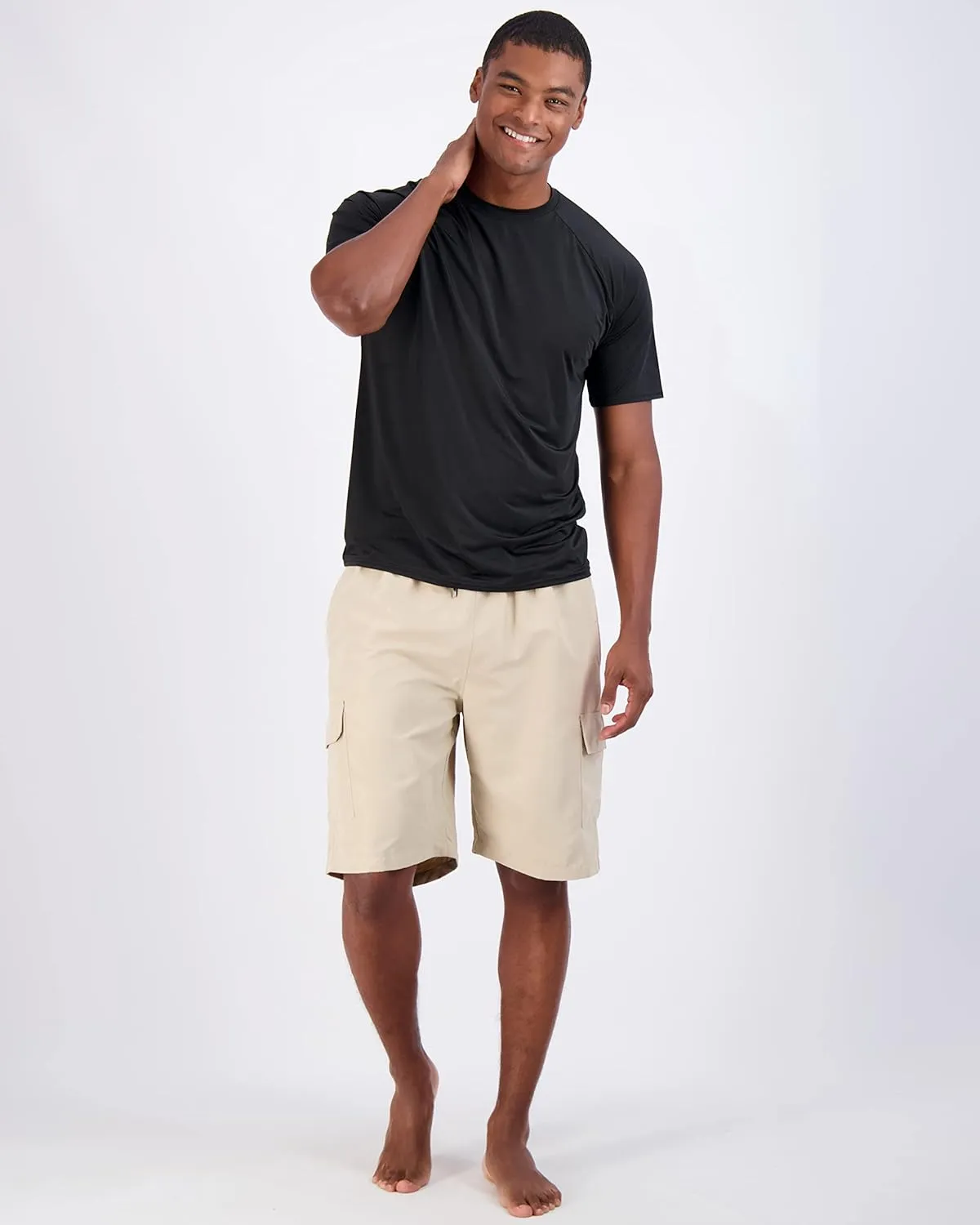 Real Essentials 4 Pack: Mens Short Sleeve Rash Guard Shirt Quick Dry UPF 50  Sun Protection Swim (Available in Big & Tall)