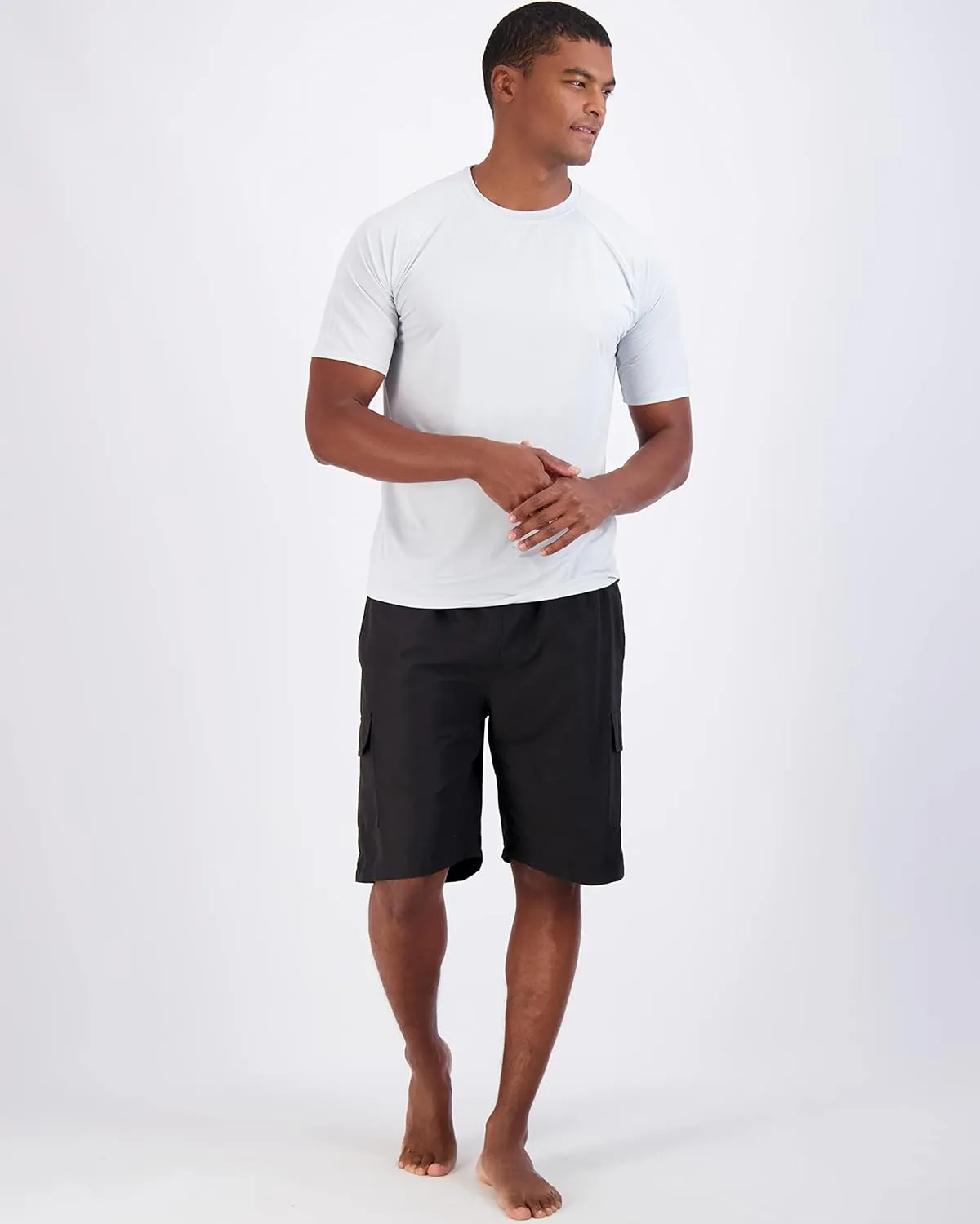 Real Essentials 4 Pack: Mens Short Sleeve Rash Guard Shirt Quick Dry UPF 50  Sun Protection Swim (Available in Big & Tall)