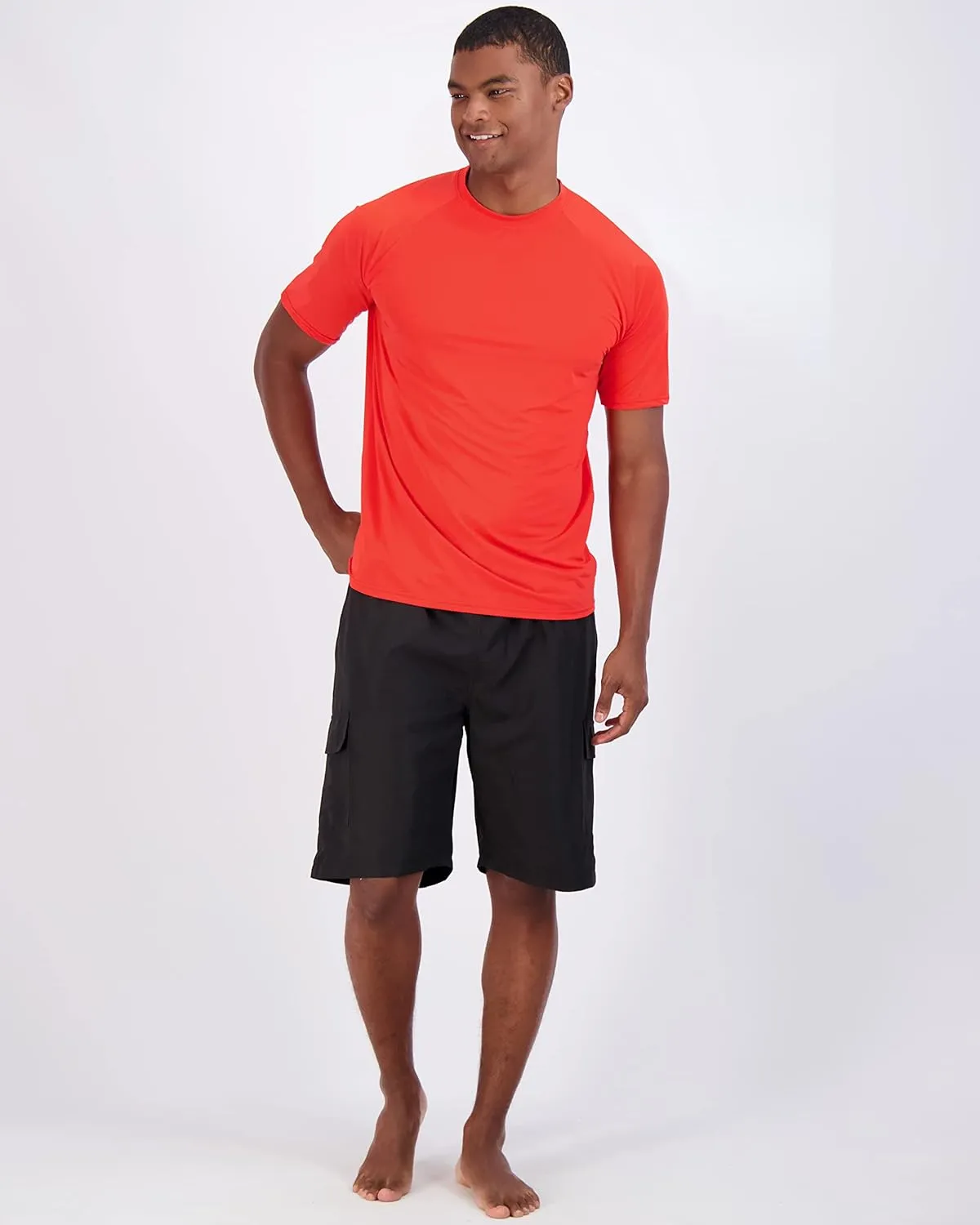 Real Essentials 4 Pack: Mens Short Sleeve Rash Guard Shirt Quick Dry UPF 50  Sun Protection Swim (Available in Big & Tall)