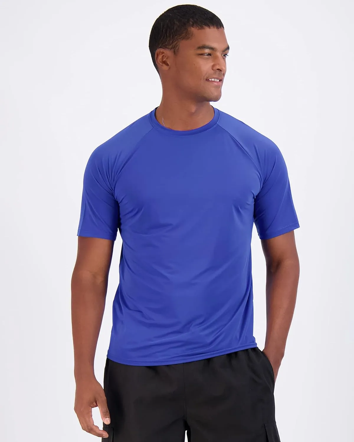 Real Essentials 4 Pack: Mens Short Sleeve Rash Guard Shirt Quick Dry UPF 50  Sun Protection Swim (Available in Big & Tall)