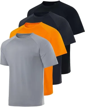 Real Essentials 4 Pack: Mens Short Sleeve Rash Guard Shirt Quick Dry UPF 50  Sun Protection Swim (Available in Big & Tall)