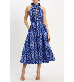 Rebecca Vallance Shiloh Halter Midi Dress Blue Size 10