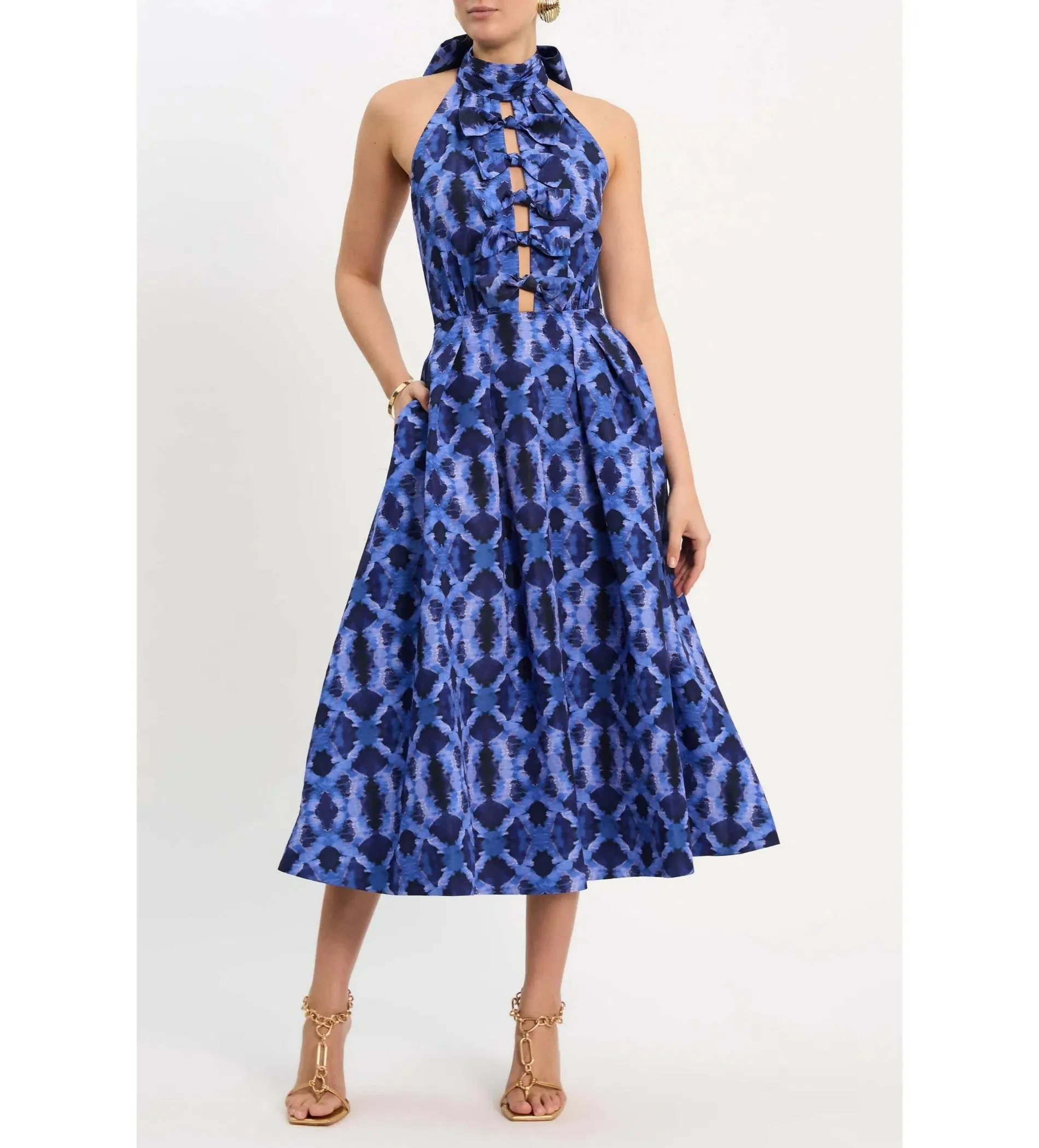 Rebecca Vallance Shiloh Halter Midi Dress Blue Size 10
