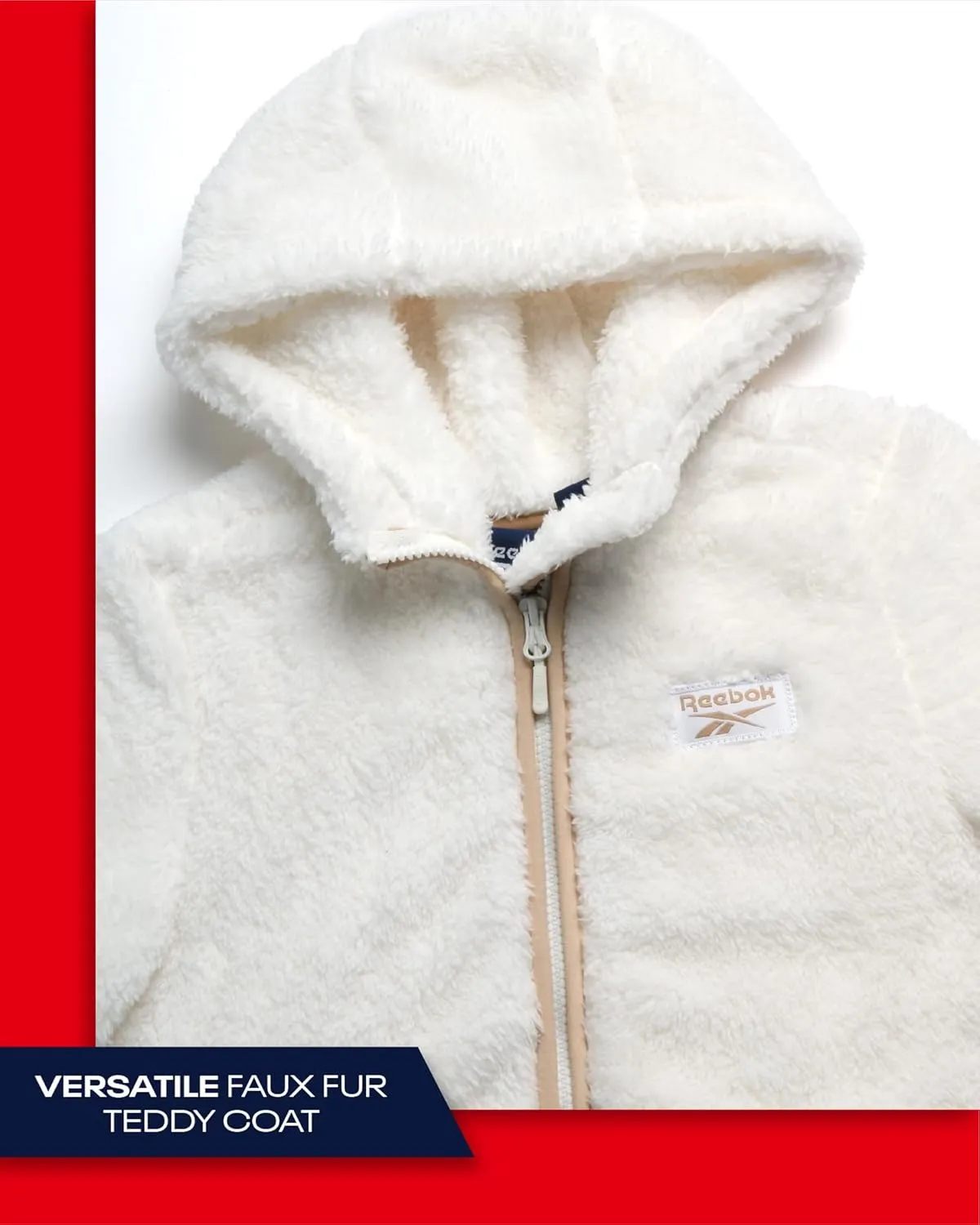 Reebok Girls Fleece Jacket  Full Zip Faux Fur Teddy Coat  Sherpa Fleece Hooded Sweatshirt Jacket for Girls (7-16)