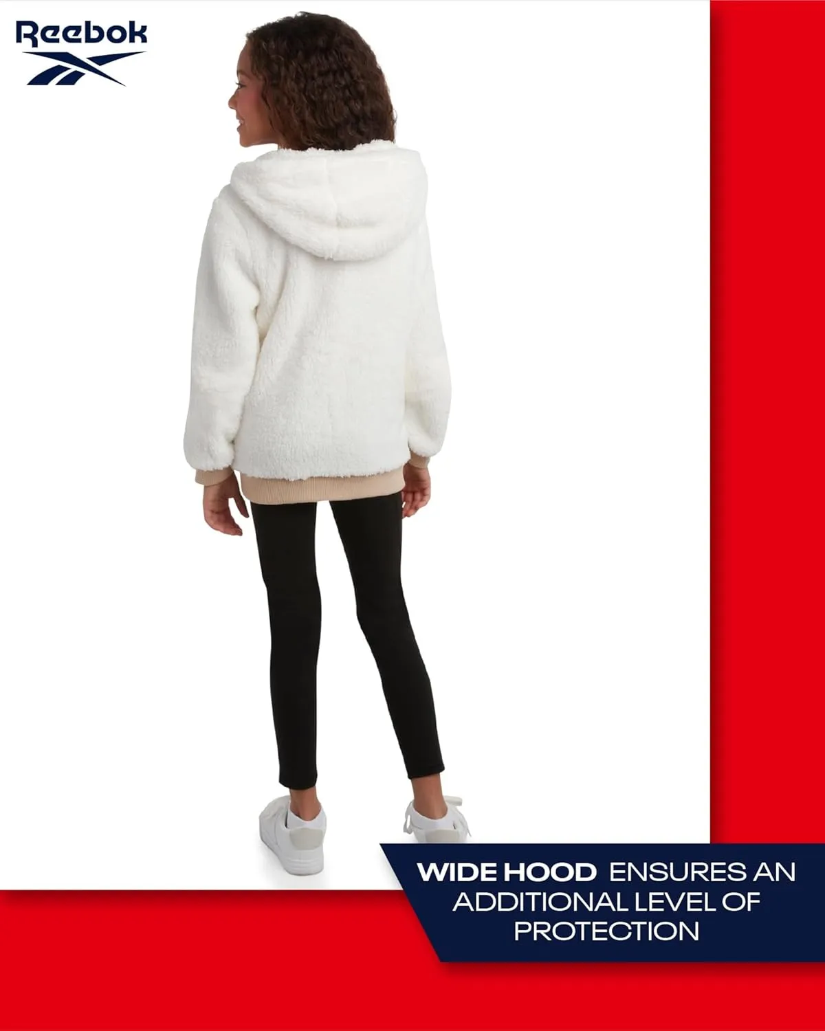Reebok Girls Fleece Jacket  Full Zip Faux Fur Teddy Coat  Sherpa Fleece Hooded Sweatshirt Jacket for Girls (7-16)