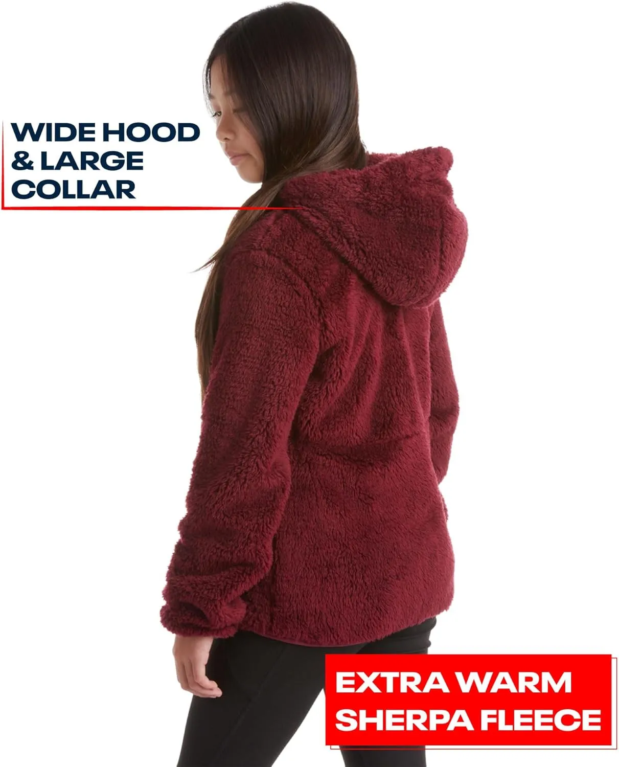 Reebok Girls Fleece Jacket  Full Zip Sherpa Fleece Hooded Sweatshirt Jacket  Faux Fur Teddy Coat for Girls (7-16)