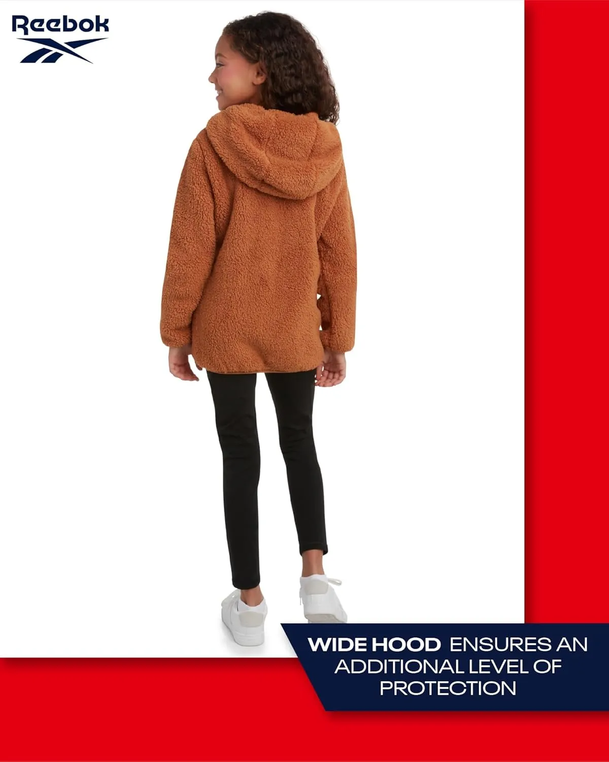 Reebok Girls Fleece Jacket  Full Zip Sherpa Fleece Hooded Sweatshirt Jacket  Faux Fur Teddy Coat for Girls (7-16)