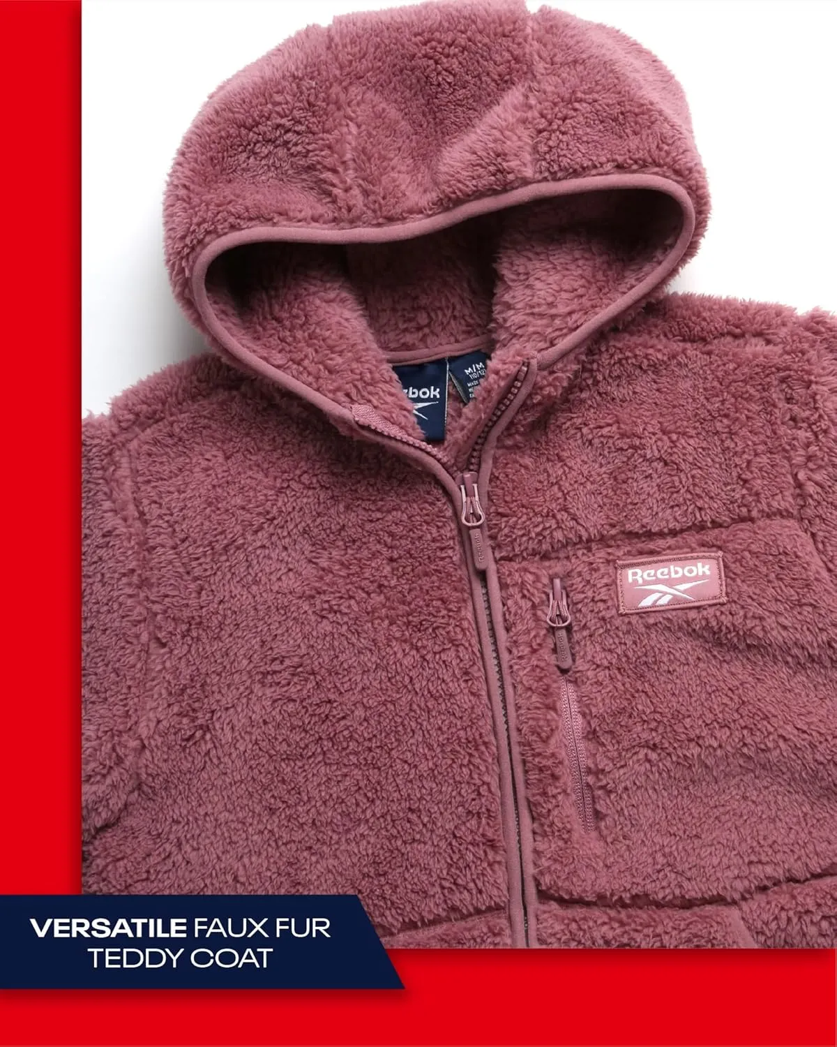 Reebok Girls Fleece Jacket  Full Zip Sherpa Fleece Hooded Sweatshirt Jacket  Faux Fur Teddy Coat for Girls (7-16)