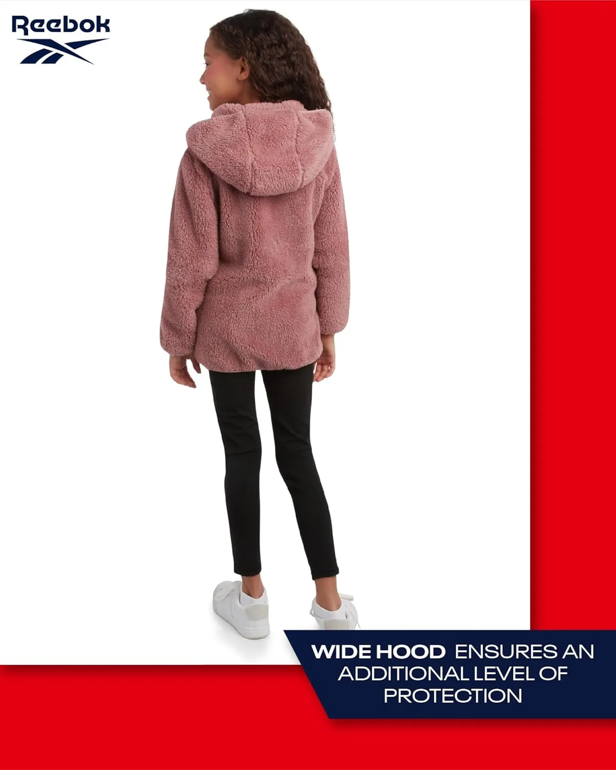 Reebok Girls Fleece Jacket  Full Zip Sherpa Fleece Hooded Sweatshirt Jacket  Faux Fur Teddy Coat for Girls (7-16)