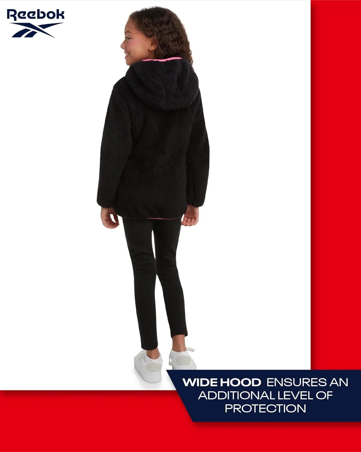 Reebok Girls Fleece Jacket  Full Zip Sherpa Fleece Hooded Sweatshirt Jacket  Faux Fur Teddy Coat for Girls (7-16)