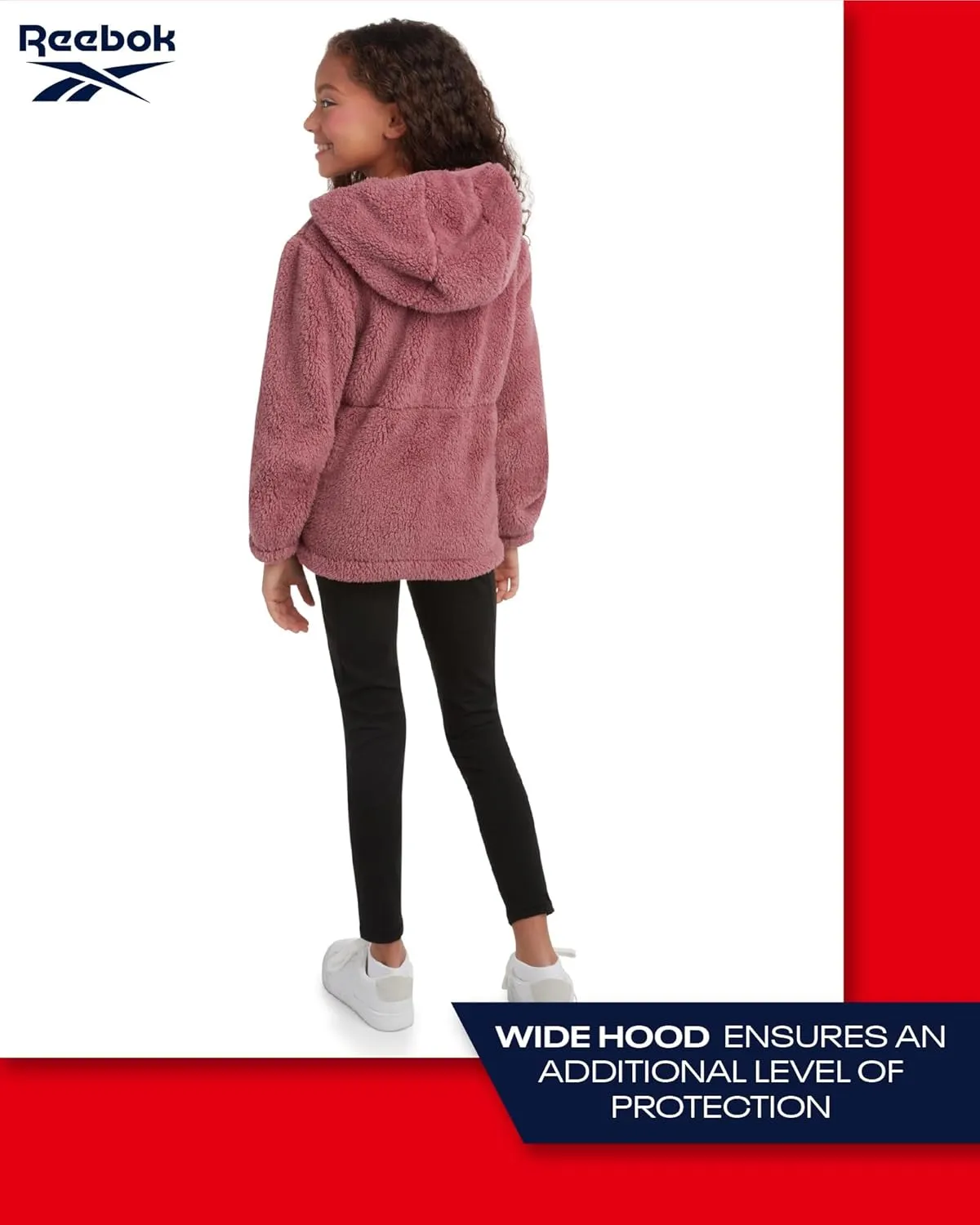 Reebok Girls Fleece Jacket  Full Zip Sherpa Fleece Hooded Sweatshirt Jacket  Faux Fur Teddy Coat for Girls (7-16)
