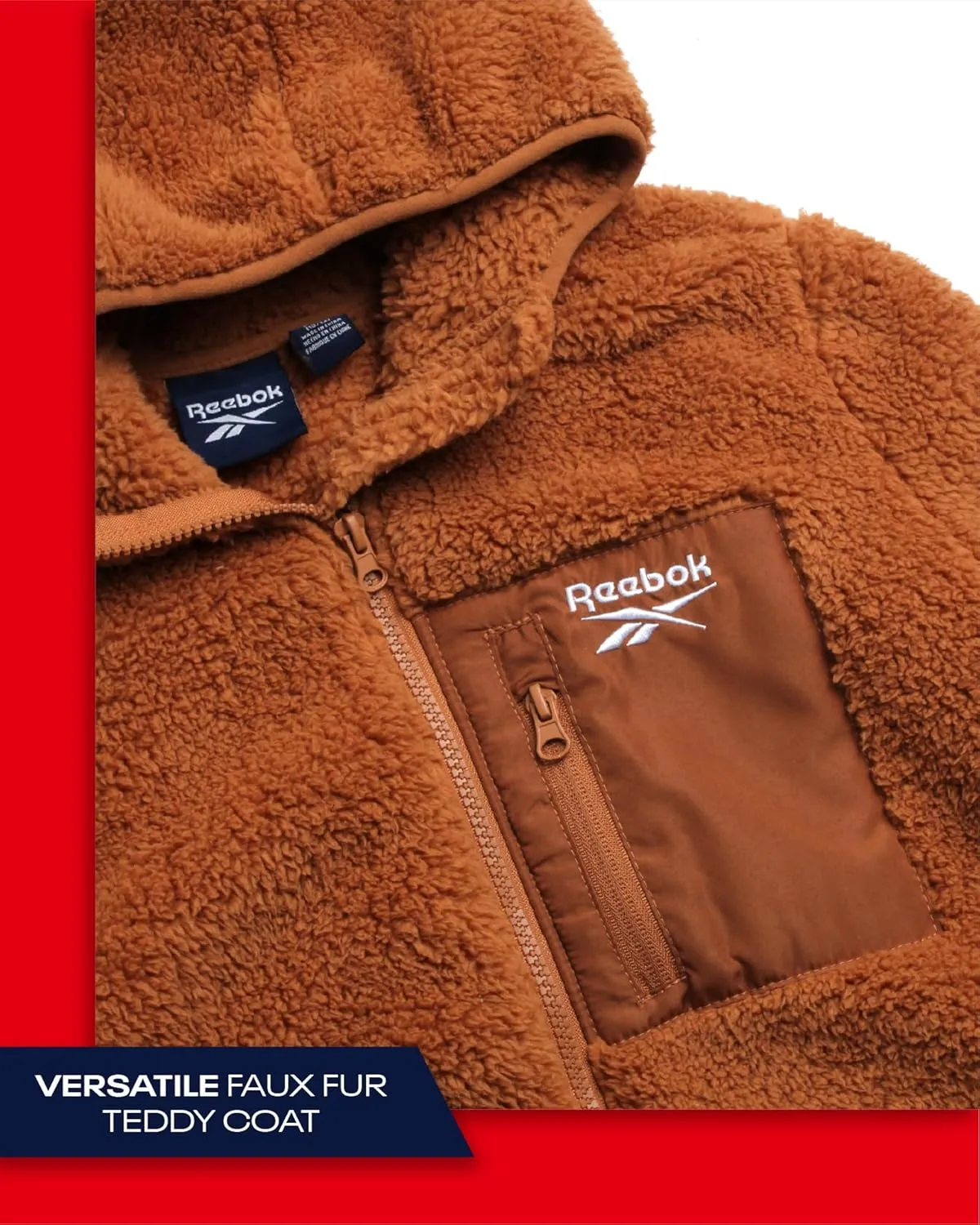 Reebok Girls Fleece Jacket  Full Zip Sherpa Fleece Hooded Sweatshirt Jacket  Faux Fur Teddy Coat for Girls (7-16)