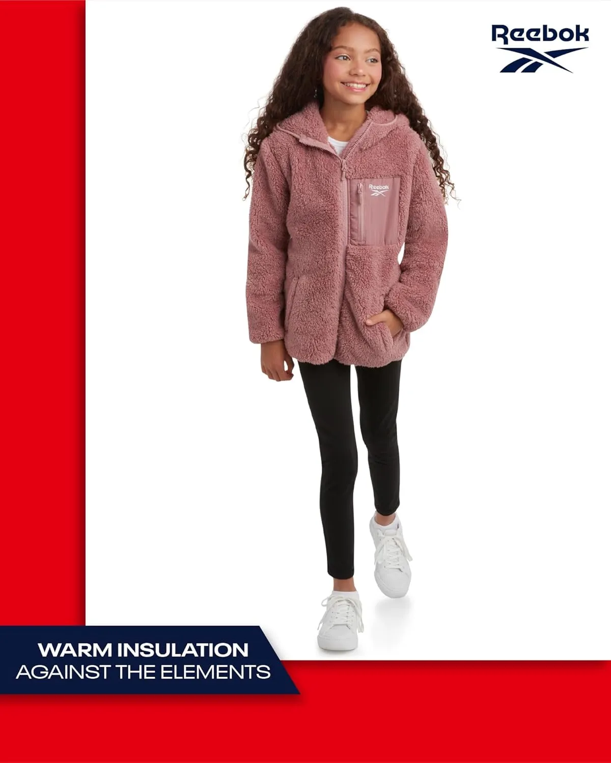Reebok Girls Fleece Jacket  Full Zip Sherpa Fleece Hooded Sweatshirt Jacket  Faux Fur Teddy Coat for Girls (7-16)